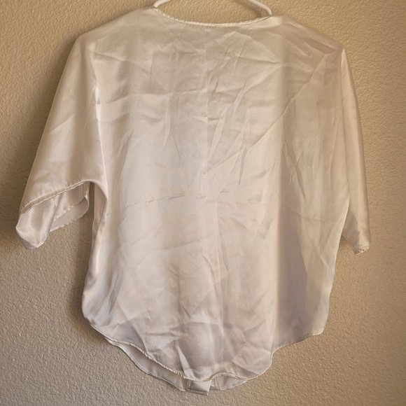 Short Sleeve White Satin Button Down Top - Picture 3 of 4